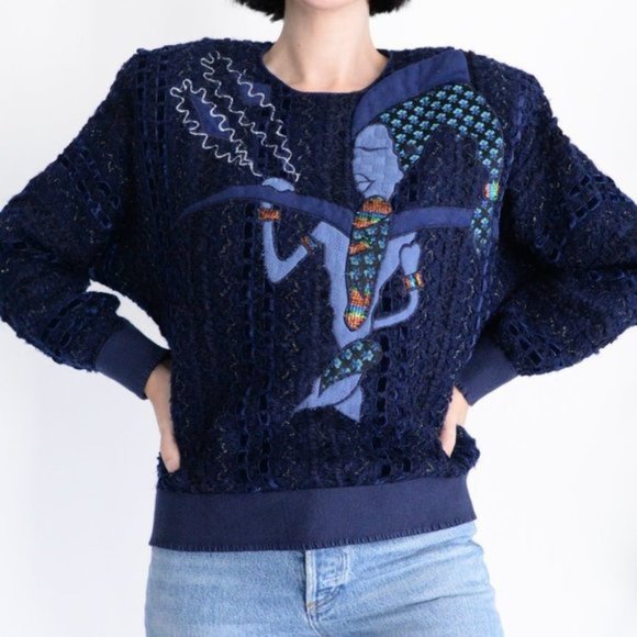 Vintage Season Fashion Navy Knit Crewneck Sweater  Size 13 - Picture 2 of 10